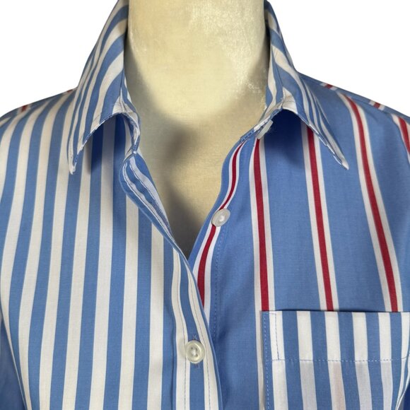 Lands' End red white and blue striped long sleeve collared button down shirt XSP - Picture 5 of 11